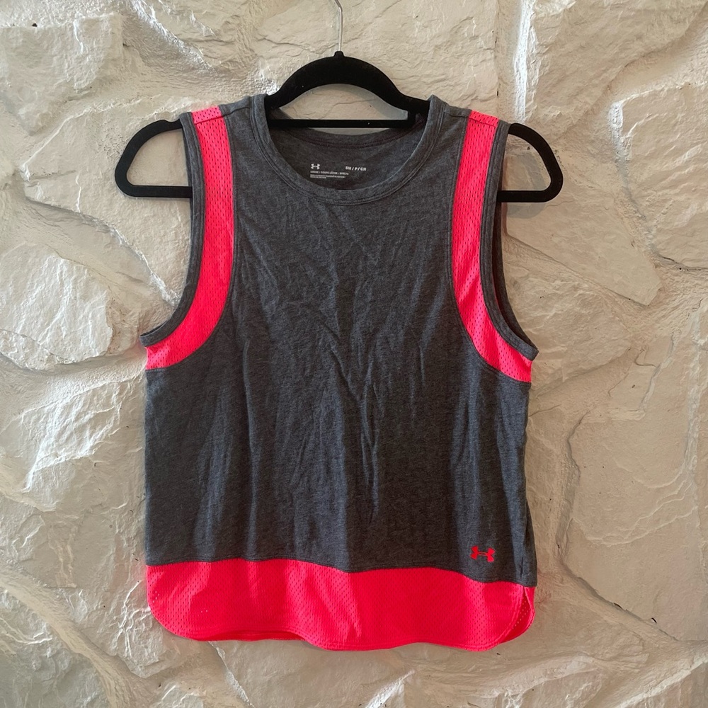 Under Armor Loose Gray Neon Pink Cropped Tank Small